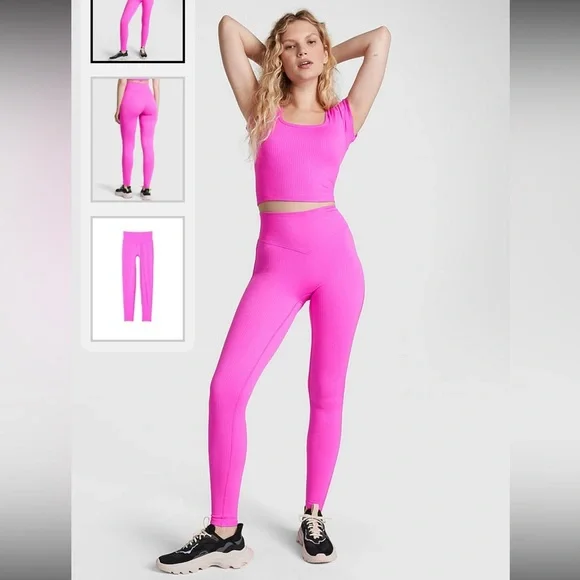 NWT Lot 2 Victorias Secret XL Full Length High Waist Ribbed Seamless Leggings!! - Picture 4 of 7